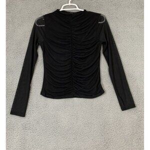Saints 21 Women's S Black Mesh Ruched Long Sleeve High Neck Stretch Top Causal